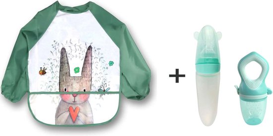 Slabbetjes Lange Mouwen Slabber Groen Haas Fruitspeen Babyfles Knijpfles Speen