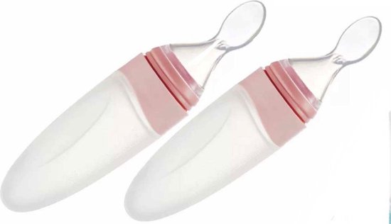 2 x Kinderbestek Lepel Babyfles Knijpfles Lepel Zachte Siliconen Lepel Roze