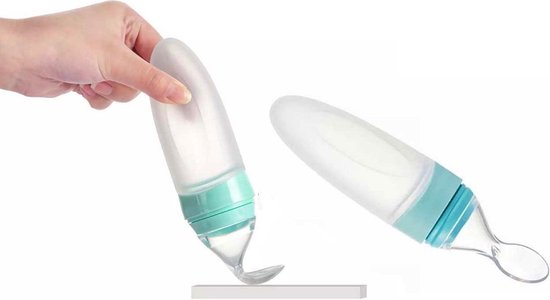 2 x Kinderbestek Lepel  Babyfles Knijpfles Lepel  Zachte Siliconen Lepel Groen