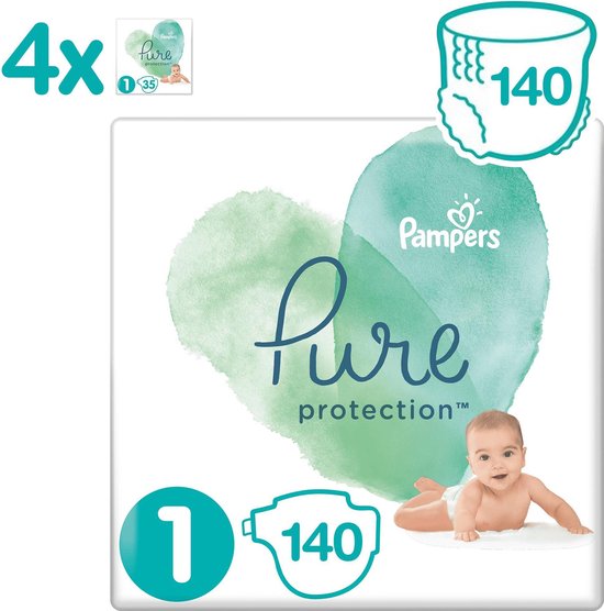 Pampers Pure Protection Luiers - Maat 1 (2-5 kg) - 140 stuks - Maandbox