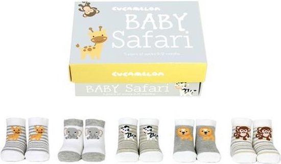 Cadeau doosje met 5 paar babysokjes - Baby Safari - kraamcadeau