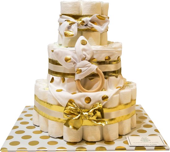 Luiertaart - Pampertaart Meisje White And Gold - 54 Pampers - Wit Goud