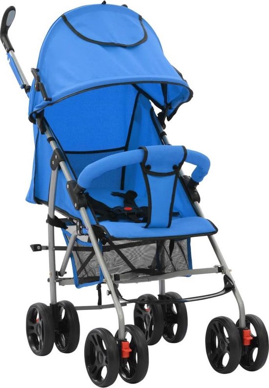 vidaXL Kinderwagen/buggy 2-in-1 inklapbaar staal blauw