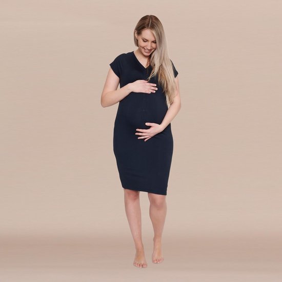 Het Bevallingsjurkje Navy voor de bevalling & kraamtijd L/XL