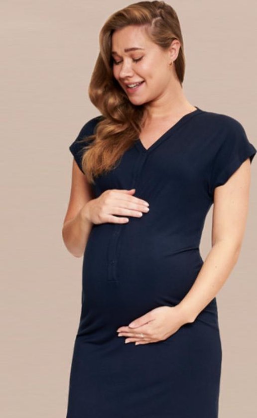 Het Bevallingsjurkje Bamboo - Navy XL/XXL voor de bevalling & kraamtijd