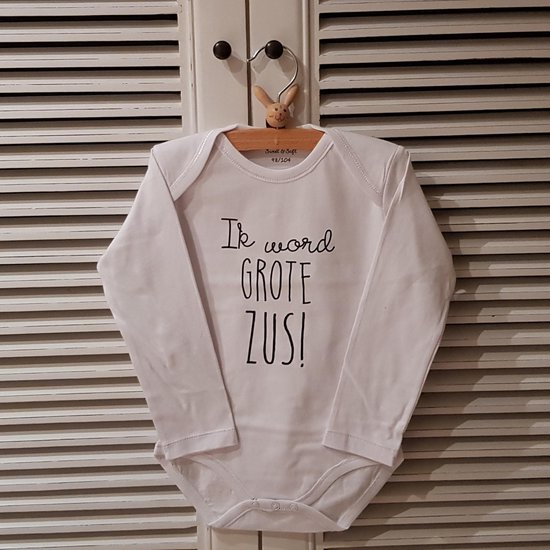 Baby rompertje tekst Hoera ik word grote zus meisje - Zwangerschapsaankondiging  | Lange mouw | wit | maat 86-92  zwangerschap aankondiging