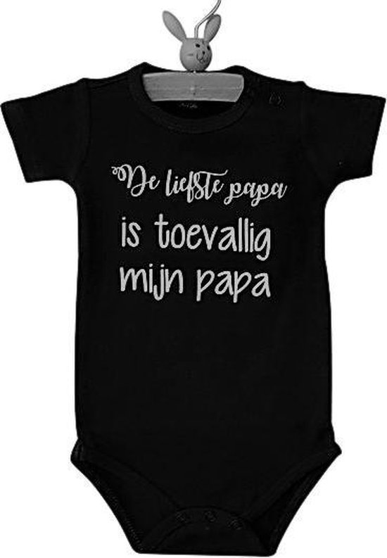 Baby Romper zwart met tekst bedrukking de liefste papa is toevallig mijn papa | korte mouw | zwart wit | maat 50/56