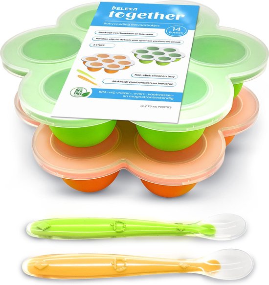 Deleca® Babyvoeding bewaarbakjes met baby lepeltjes - Moedermelk Bewaren - BPA vrij - Siliconen