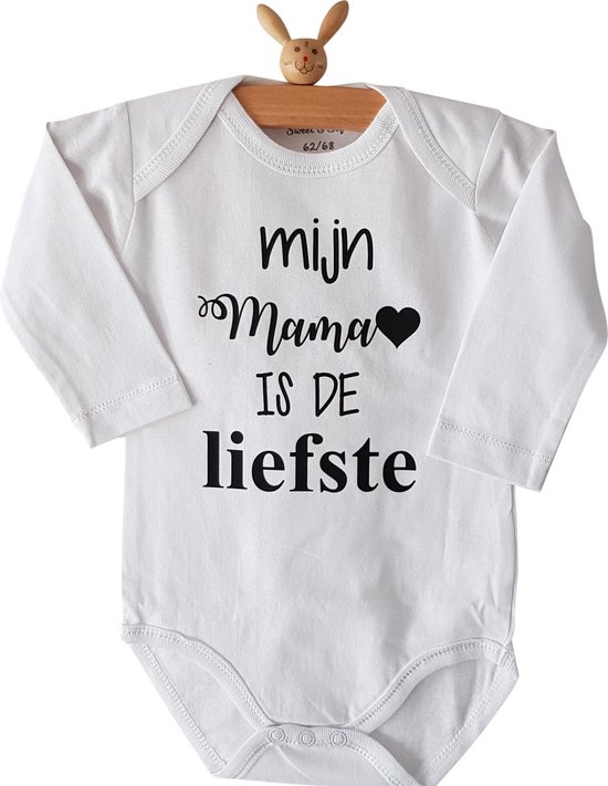 Mijn mama is de liefste Baby Rompertje unisex | Lange mouw | wit | maat 62/68