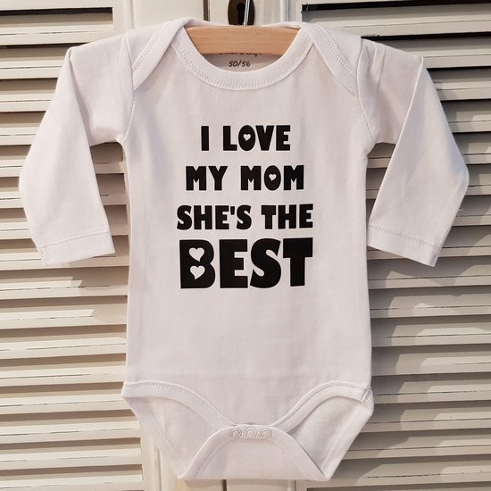 Baby Romper tekst mama I love my mom she is the best | Lange mouw | wit | maat 62/68