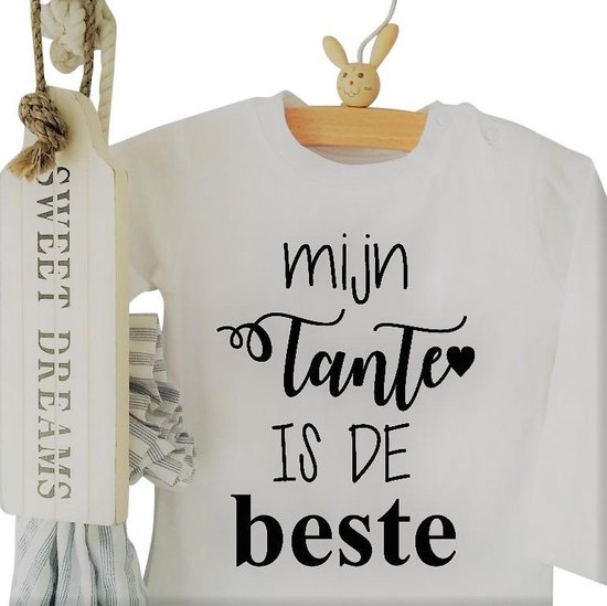 Baby Rompertje met tekst |  Mijn tante is de beste | lange mouw | wit met zwart | maat 50/56