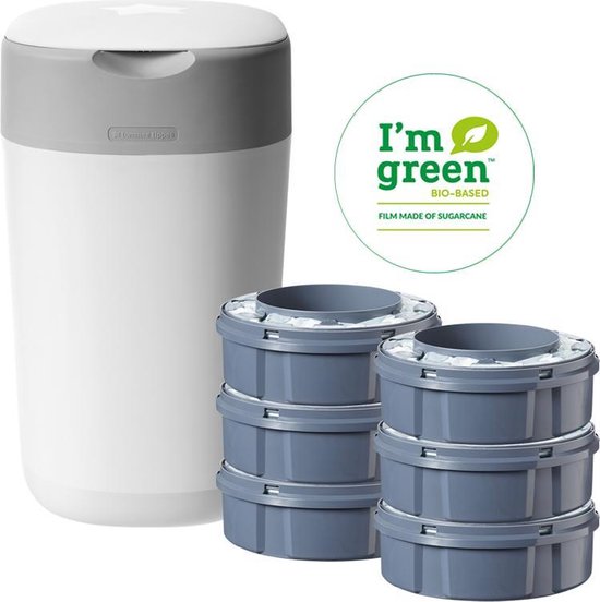 Tommee Tippee Milieuvriendelijke Twist & Click Luieremmer - met 6  Navulcassettes - Wit