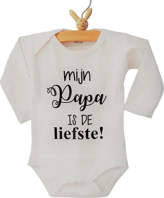 Baby Rompertje tekst eerste Vaderdag cadeau | Mijn papa is de liefste | lange mouwen | wit met zwarte opdruk | maat 98-104  mooiste cadeautje kind cadeautje lief leukste mijn is de allerbeste best geluk sexy perfect verjaardag jarig gefeliciteerd