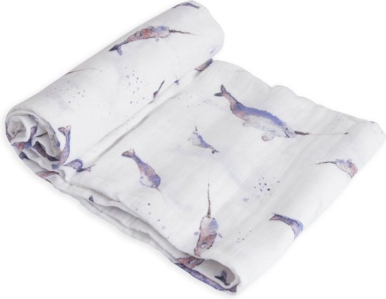 Katoenen Mousseline Inbakerdoek Single - Narwhal