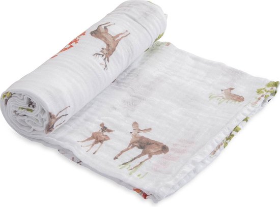 Little Unicorn | Premium Kwaliteit, Multifunctioneel, 100% Katoenen Mousseline baby Swaddle Inbakerdoek | Single 120 x 120 cm ( Oh Deer )