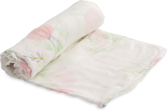 Deluxe Mousseline Inbakerdoek Single - Pink Peony