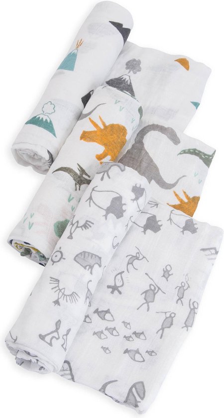 Little Unicorn muslin swaddle 3-pack Dino Friends