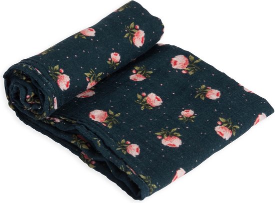 Katoenen Mousseline Inbakerdoek Single - Midnight Rose