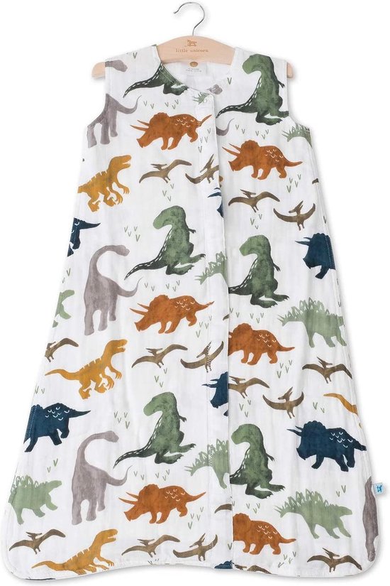 Little Unicorn - Katoenen Mousseline Slaapzak - Dino Friends - maat X-Large - 18-24 maanden