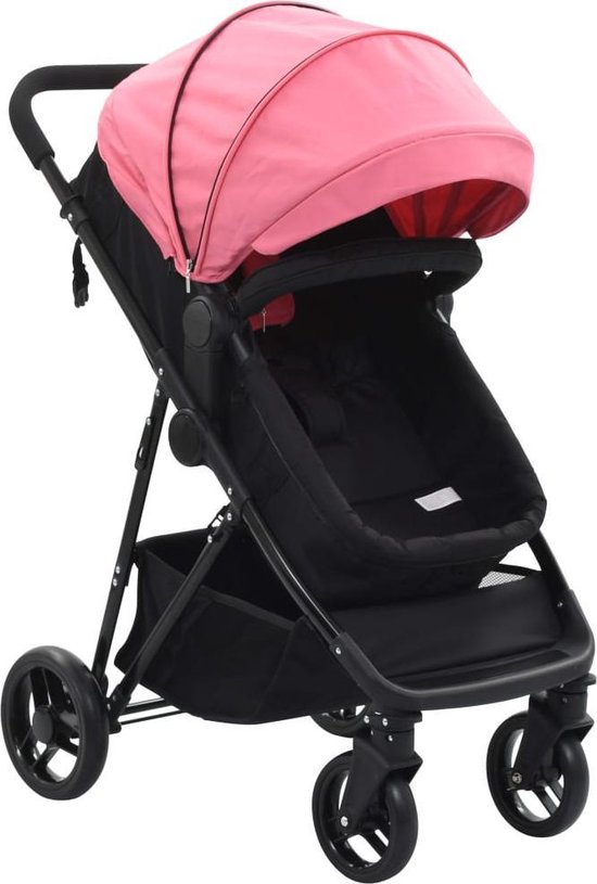 vidaXL Kinderwagen/buggy 2-in-1 staal roze en zwart