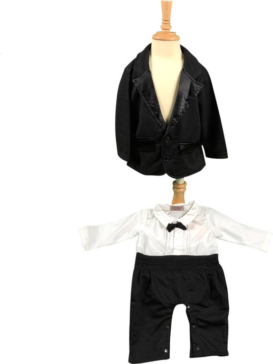 Boss, Baby Rompertje, 3-Delig,  Kostuum, Pak, Das, Strikje, Black Tie, Smoking, Rokkostuum, Gentleman, FIFO Romper