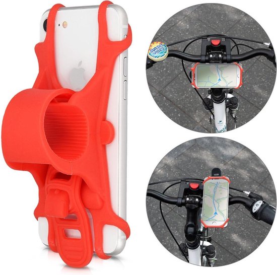 Universele verstelbare siliconen telefoon houder voor Fiets – Kinderwagen – Mountainbike – Motor – Scooter – Eclectische fiets – Racefiets – Rood – Geschikte voor alle telefoons