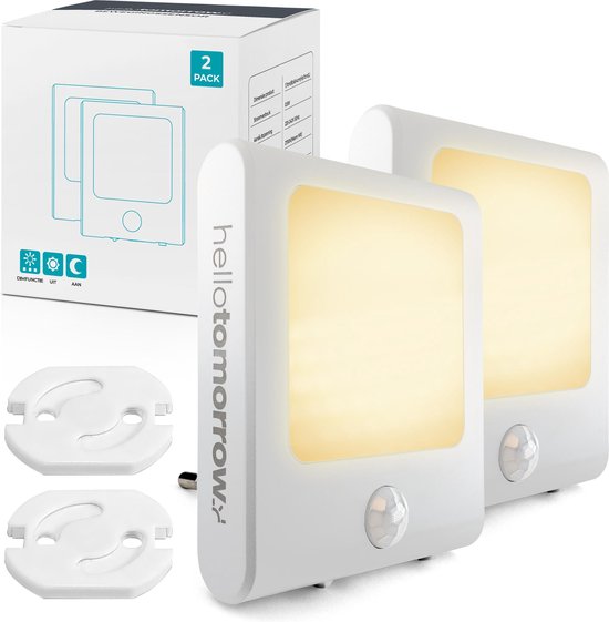 Hello Tomorrow® 2 st. Nachtlampje Stopcontact met Bewegingssensor voor Kinderen & Volwassenen - Babykamer - Warm Wit