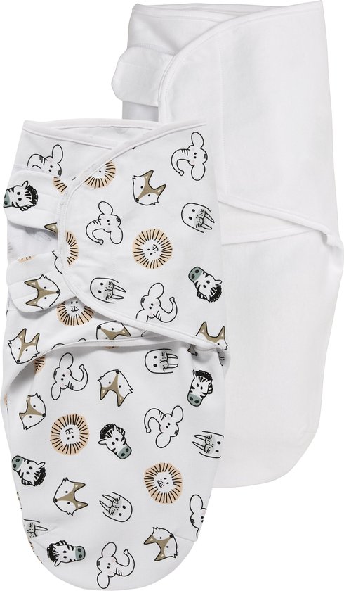 SwaddleMeyco Inbakerdoek 2-pack - 0-3 maanden - Animal / Uni wit