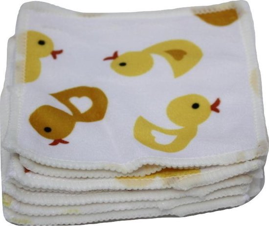 Wasbare Doekjes Baby, Handjes, Gezicht & Billen (12,5cm x 12,5cm) Eendjes 10 Stuks