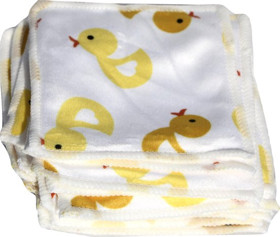 Wasbare Doekjes Baby, Handjes, Gezicht & Billen(12,5cm x 12,5cm) Eendjes 25 Stuks + Gratis Bewaardoos