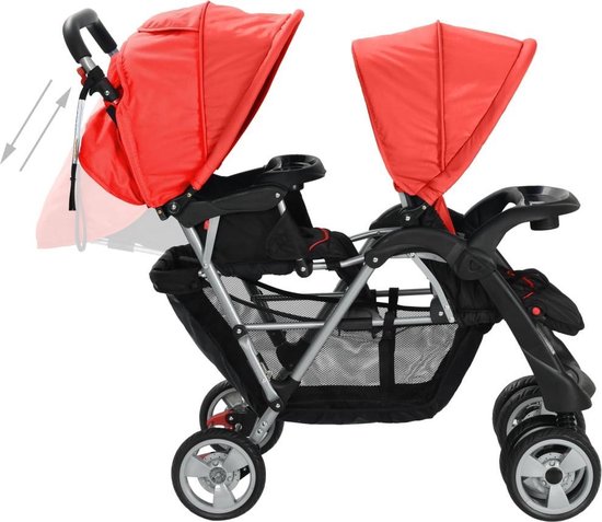 Tweeling kinderwagen Rood en Zwart - Kinderwagen Tweeling - Tweeling Buggy - Duo Kinderwagen - Dubbele kinderwagen