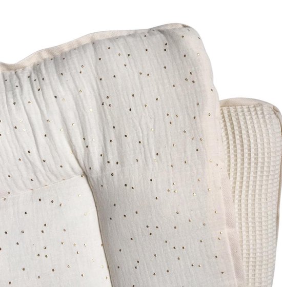 Hannahhave speelkleed/ parklegger boxkleed Golden Dots, ecru hydrofiel, ecru wafelstof en een ecru biesje, 80x100 cm