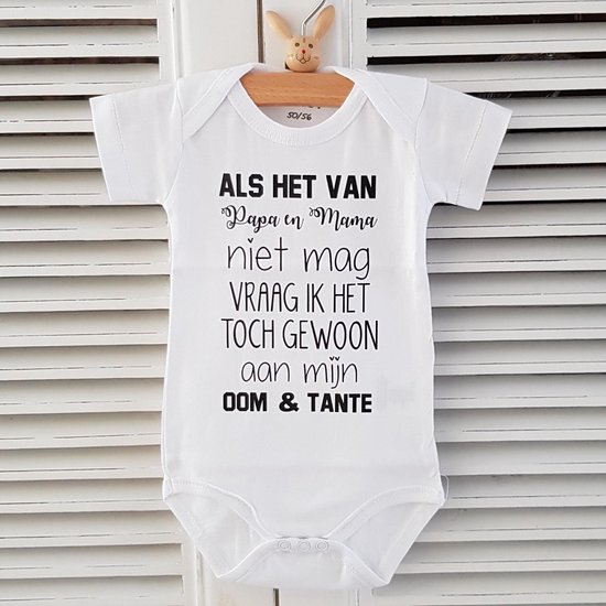 Baby Rompertje met tekst -korte mouw - oom en tante -Maat 50-56 zwangerschap aankondiging