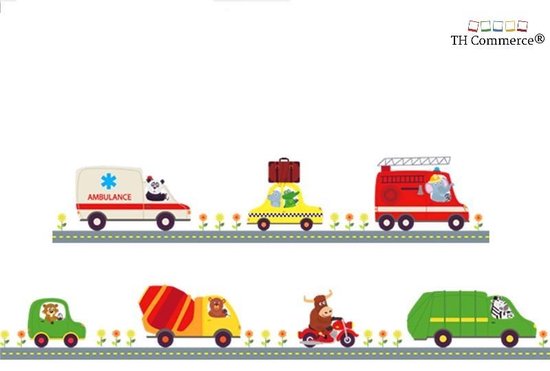 MUURSTICKER - AUTO - AUTOWEG - DIEREN - WANDDECORATIE - KINDERKAMER - BABYKAMER - MEISJE - JONGEN - BRANDWEER - AMBULANCE STICKERVEL A - TH Commerce  nr 359