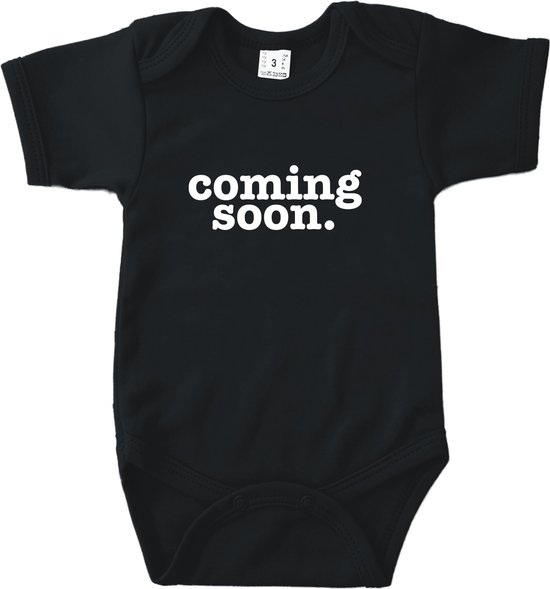 Baby Rompertje Coming Soon - Zwangerschapsaankondiging - Zwart - Maat 50/56 - Kraam cadeau - Babygeschenk - Romper - Zwanger - Voor Papa - Voor Opa & Oma