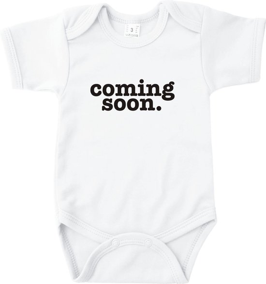 Baby Rompertje Coming Soon - Zwangerschapsaankondiging - Wit - Maat 50/56 - Kraam cadeau - Babygeschenk - Romper - Zwanger - Voor Papa - Voor Opa & Oma