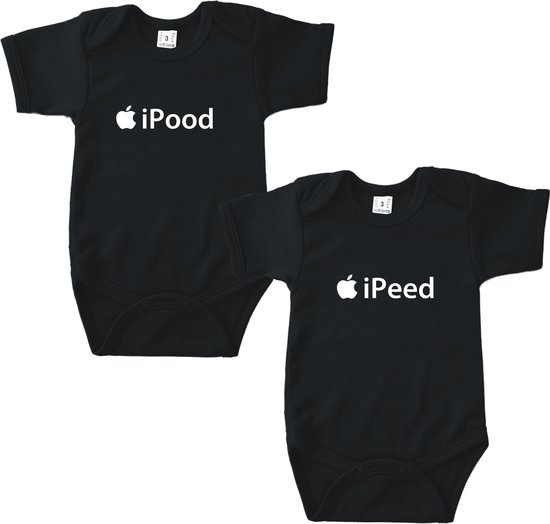Tweeling cadeau - Baby rompertje Ipood iPeed - Maat 50/56 - Zwart - Set van 2 rompertjes - Kraamcadeau - Babygeschenk - Romper - Tweeling - Valentijn - Moederdag - Vaderdag