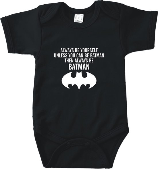 Rompertjes baby met tekst - Always be yourself, unless you can be batman - Zwart - Maat 50/56 - Kraam cadeau - Babygeschenk - Romper - Geboorte - Valentijn - Moederdag - Vaderdag