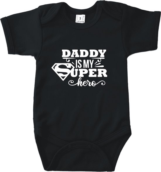 Baby Rompertje Daddy is my superhero - Romper Papa - Vaderdag - Zwart - Maat 74/80 - Kraam cadeau - Babygeschenk - Romper - Valentijn - Vaderdag