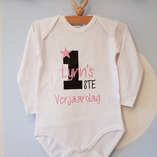 Baby Rompertje tekst opdruk 1 jaar eerste verjaardag 1 jaar meisje jongen  | Lange mouw | wit| maat 86-92 | jarig party girl Cakesmash outfit / first birthday / een eerste verjaardag / met naam