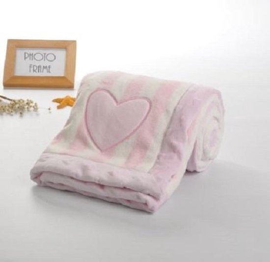 Baby deken - wit roze met roze hartje – 100 x 75 cm  - Warme behaaglijke wiegdeken - Zachte stof - Babydekentje - hoogwaardige kwaliteit - Wikkeldeken - Speeldeken - Kraamcadeau – Fleece