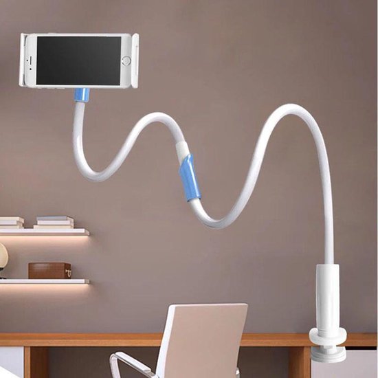 Universele Tablet telefoon Houder met Flexibele Arm en Montageklem – 360 graden draaibare arm, Standaard met Handgreep voor Tablets en Smartphones – WIT - universeel, boot, auto, fiets, kinderwagen, hoofdsteun bed