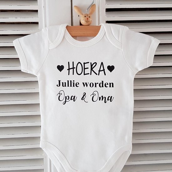 Baby Rompertje Hoera jullie worden opa en oma |korte mouw | wit | maat 50/56 cadeautje