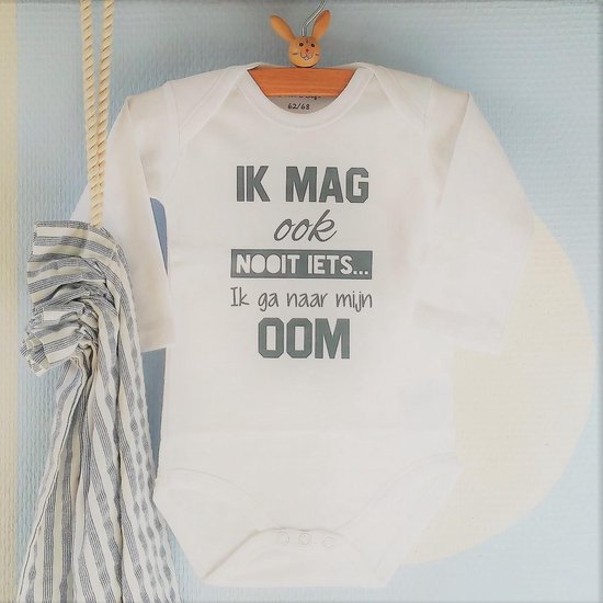 Baby Rompertje Ik mag ook nooit iets ik ga naar mijn oom| Lange mouw | wit | maat 74/80 zwangerschap aankondiging bekendmaking