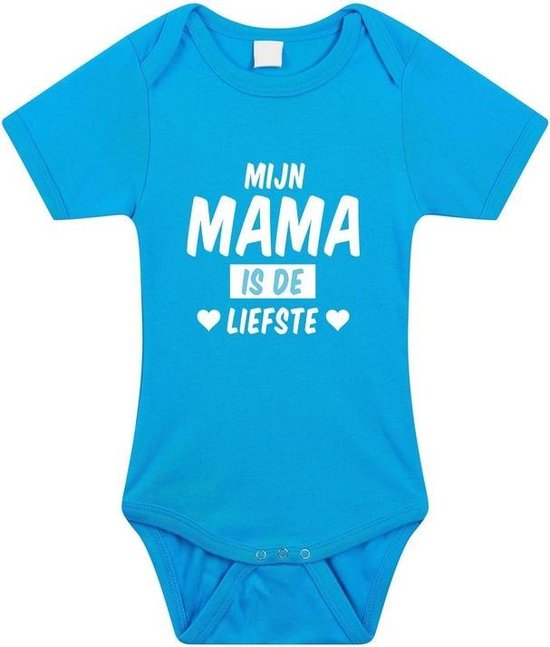 Mijn mama is de liefste tekst baby rompertje blauw jongens - Kraamcadeau - Babykleding 56 (1-2 maanden)