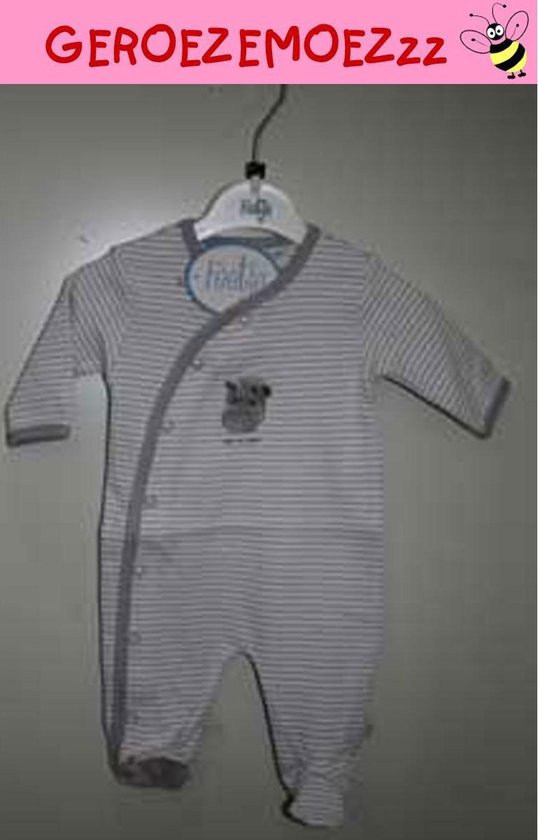Babypak grijs wit streep met Hippo Born to Luddle mt 44 (prematuur)