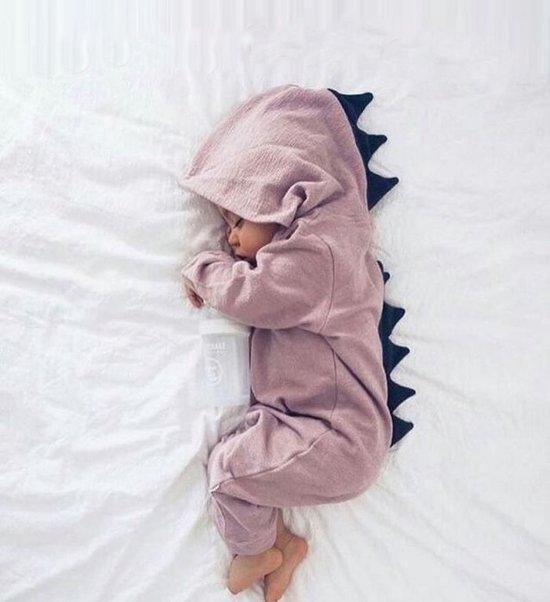 Budino Baby Pyjama Romper Onesie Dinosaurus Dino Draak Dier - Roze - 12 mnd