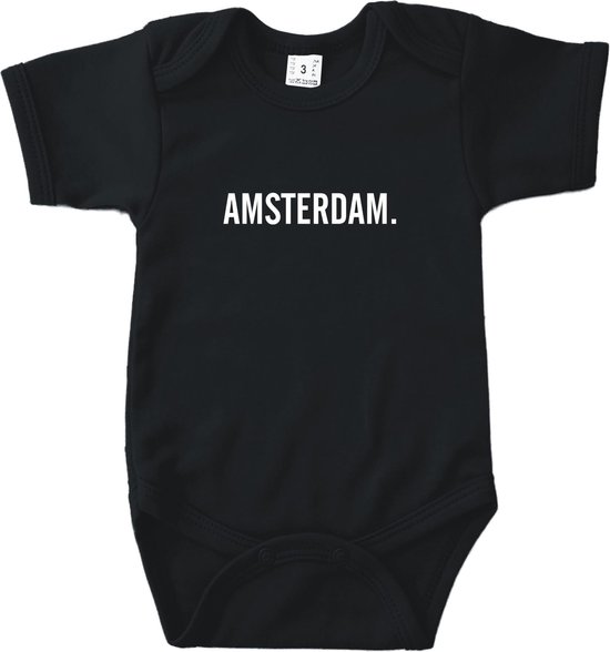 Rompertjes baby met tekst - Amsterdam - Zwart - Maat 74/80 - Kraam cadeau - Babygeschenk - Romper - Geboorte - Valentijn - Moederdag - Vaderdag