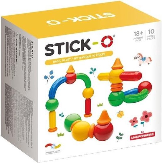 Stick-O - Basic 10 Set - magnetisch speelgoed - 20 modellen - speelgoed 1 jaar - peuter speelgoed jongens en meisjes - baby speelgoed - speelgoed jongens 2 jaar