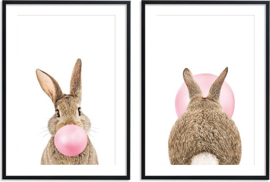 Kinderkamer/babykamer dieren posters – 2 stuks - 30x40 cm – Konijn